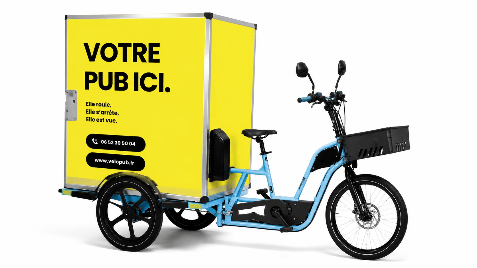 Vélo cargo publicitaire Vélo Média avec affichage adhésif